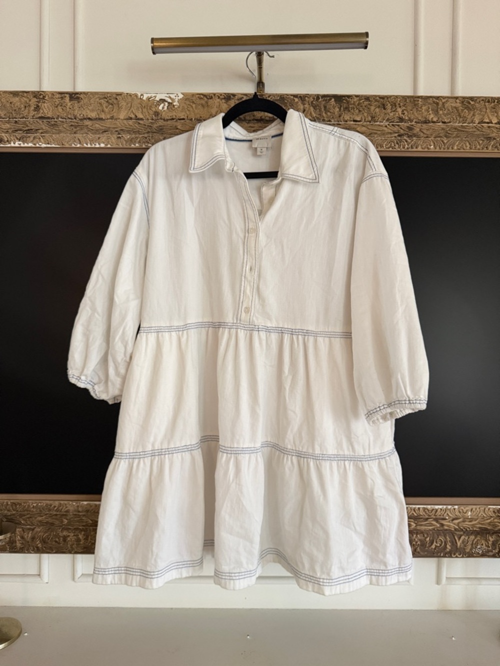 Maeve White Mini Dress with Blue Contrast Stitching